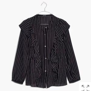 Madewell Black/White Striped Ruffle Top